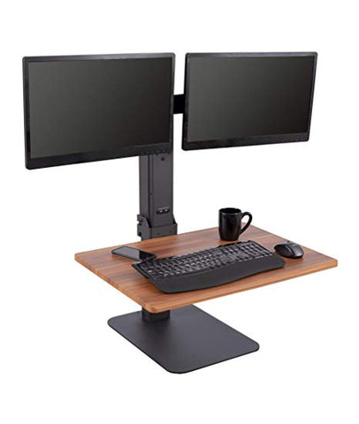 Image of Electric Adjustable Standing Desk Converter with Dual Monitor Mount - Turns Any Desk Into a Standing Desk